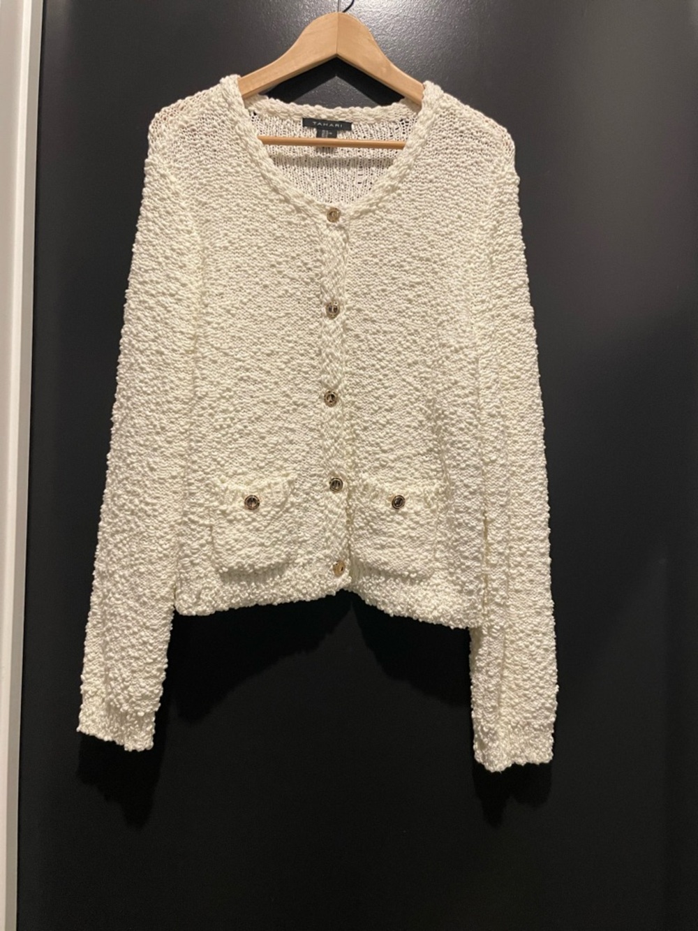 Tahari Cozy Cream Teddy Jacket with Button Front